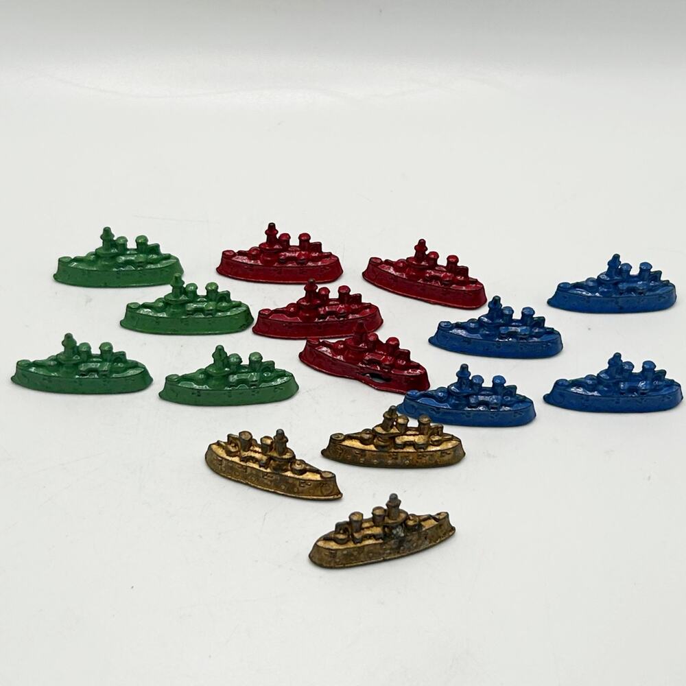 VNTG Cast Metal Miniature Battle Ship Game Pieces / Cracker Jack Prize Lot of 15